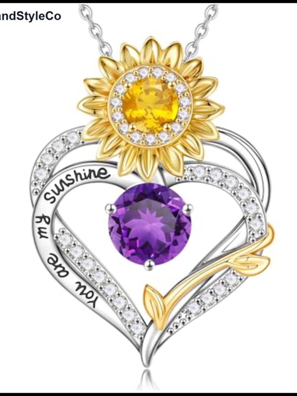 14k White Gold Plated Sunflower Birthstone Pendant Necklace